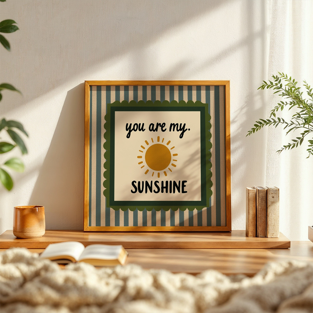 TEMU Plat 2D, Soleil Rétro "You Are My Sunshine" - Horizontal, Convient pour Salon & Décoration, Minimalistes, Toile Cadre pour Chambre, Cadeau de