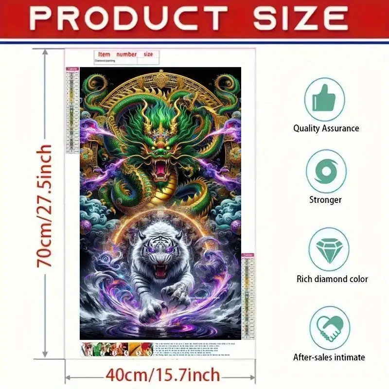 TEMU 1pc Frameless 5d Diamond Painting - Dragon And White Tiger - Full Diamond Diamond Painting Art Craft Wall Decoration Gift