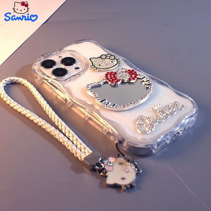 3D Flash Diamond Mirror KT Cat Compatible with Apple iPhone14/15 Mobile Phone Case 11 12 12pro 12pm 13 13P 13promax 14 14pro 14promax 14plus 15 15pro 15plus 15pm 16 16pro 16plus