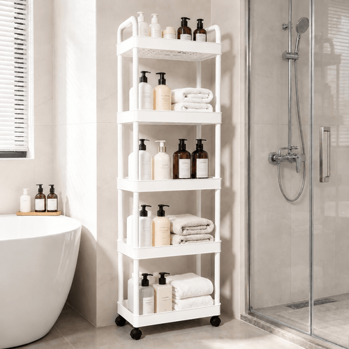 4 tier multi functional cart with wheels ergonomic handle ventilated shelving space saving storage rack suitable for pantry bathroom and laundry room standing shelf