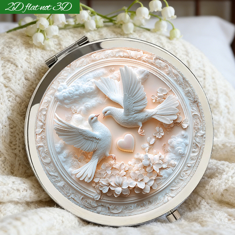 TEMU A Romantic Christmas-themed 2d Flat Makeup Mirror With Exquisite Relief Design. Model Hzj002414, This Portable Round Mirror Is Ideal For Travel