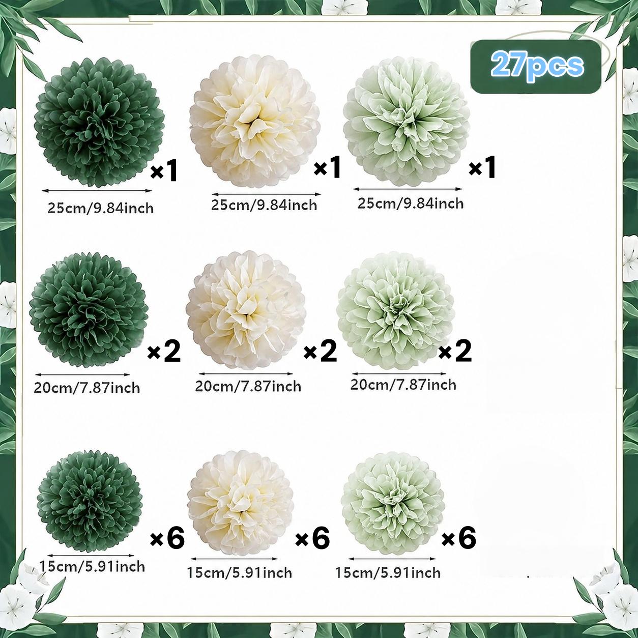 TEMU Navidad, Halloween, Juego de 27 piezas de de flores artificiales de la serie - Verde escocés y verde Hunter + Flores de papel degradadas, para ,
