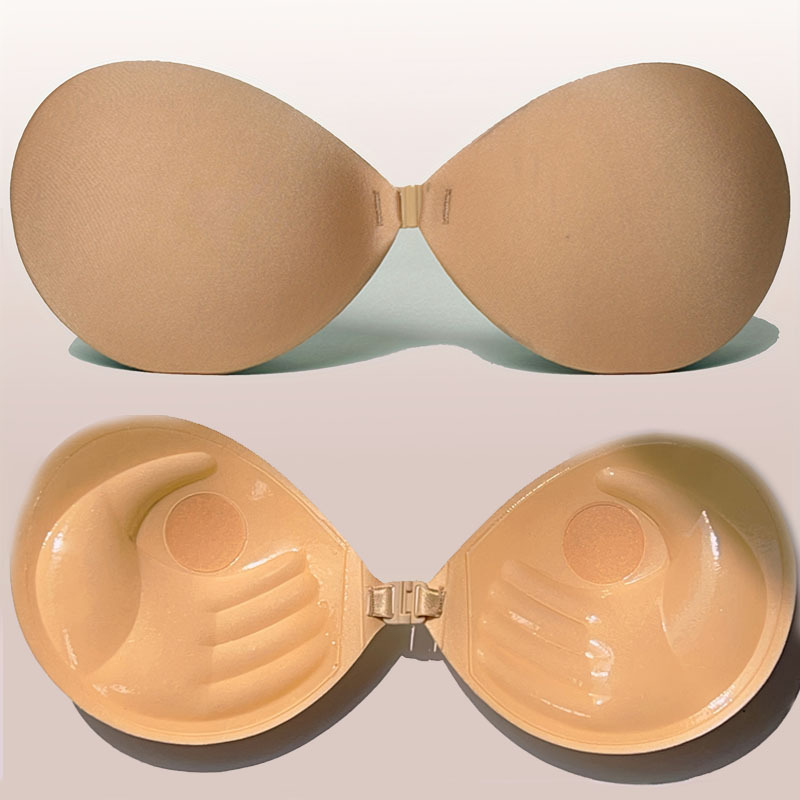 TEMU Beige Invisible Seamless Self-adhesive Bra - & Support, Wireless Design, Soft Polyester For Casual Wear - 1 Pair, With Hollow-out Back, Everyday Use