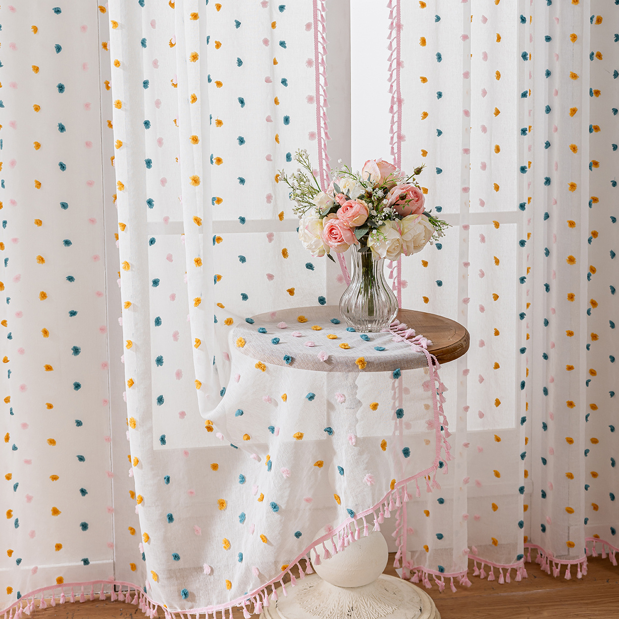 TEMU 1-panel Fashion Tufted Jacquard Semi-sheer Curtain, Top Rod Pocket Hanging, 100% Polyester Fiber, Lightweight And Breathable, Very Suitable For