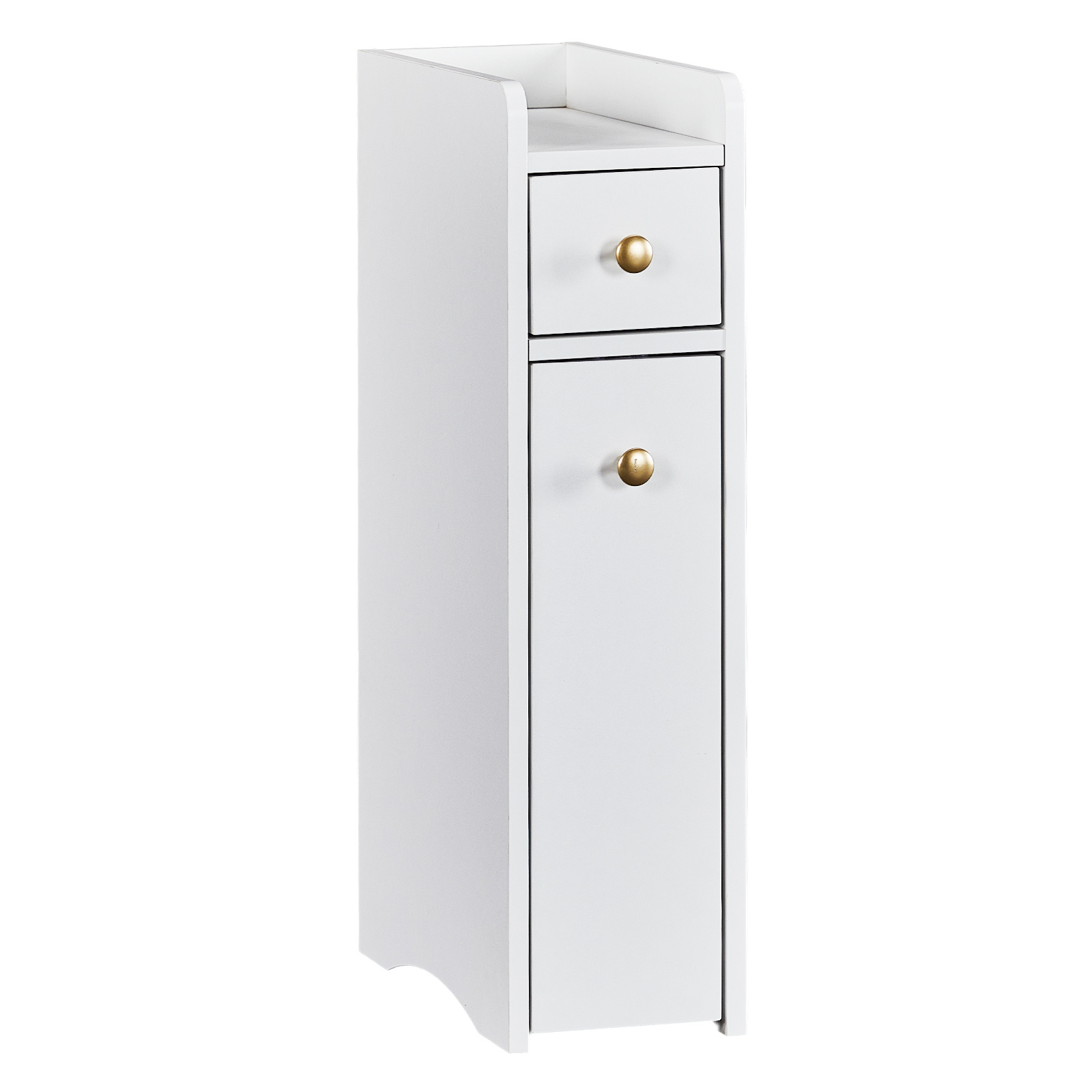 Narrow Bathroom Storage Cabinet, Slim Freestanding Bathroom Organizer With Drawer, Towel Rack & Rolling Wheels, Small Space Floor Storage Cabinet For Bathroom, Laundry, Kitchen, White