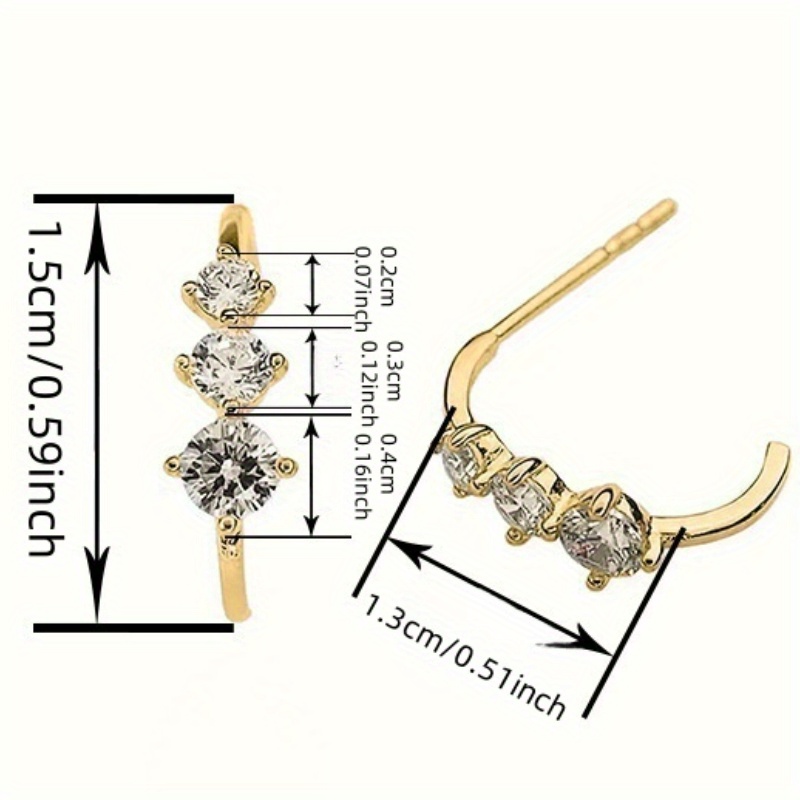 Elegant Three-Stone Synthetic Zirconia Earrings for Women