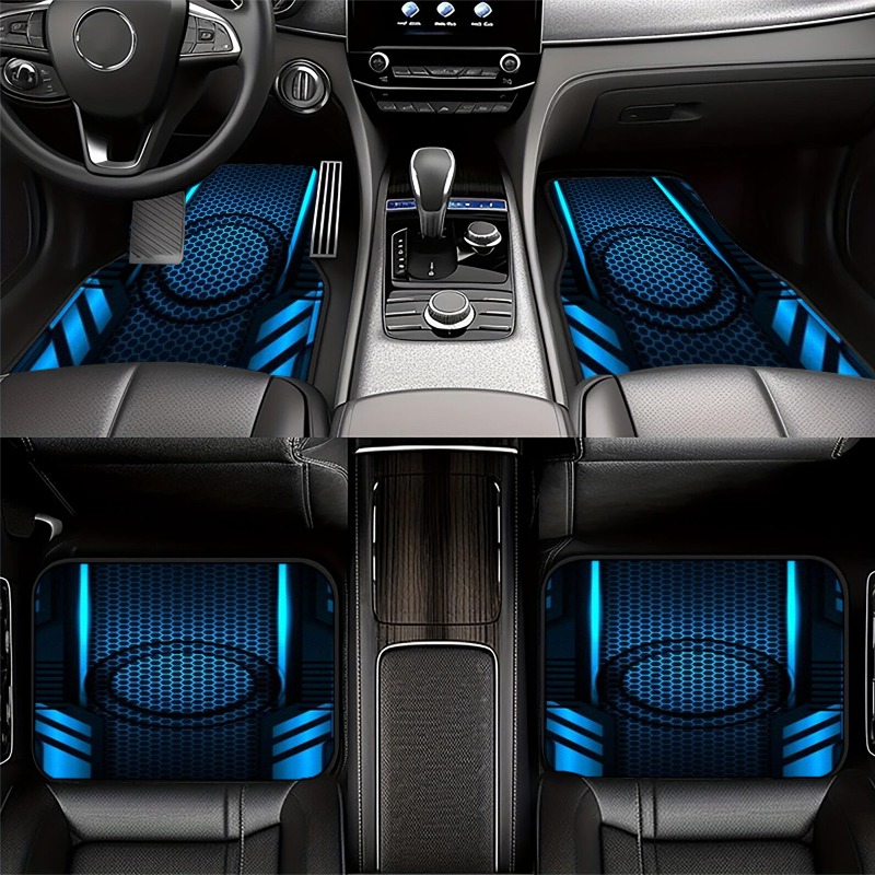TEMU Fuallwin Fashionable Pattern Car Floor Mats, 2pcs/4pcs Universal Set, Suitable For All Cars, Trendy Interior Decoration With A Futuristic Design