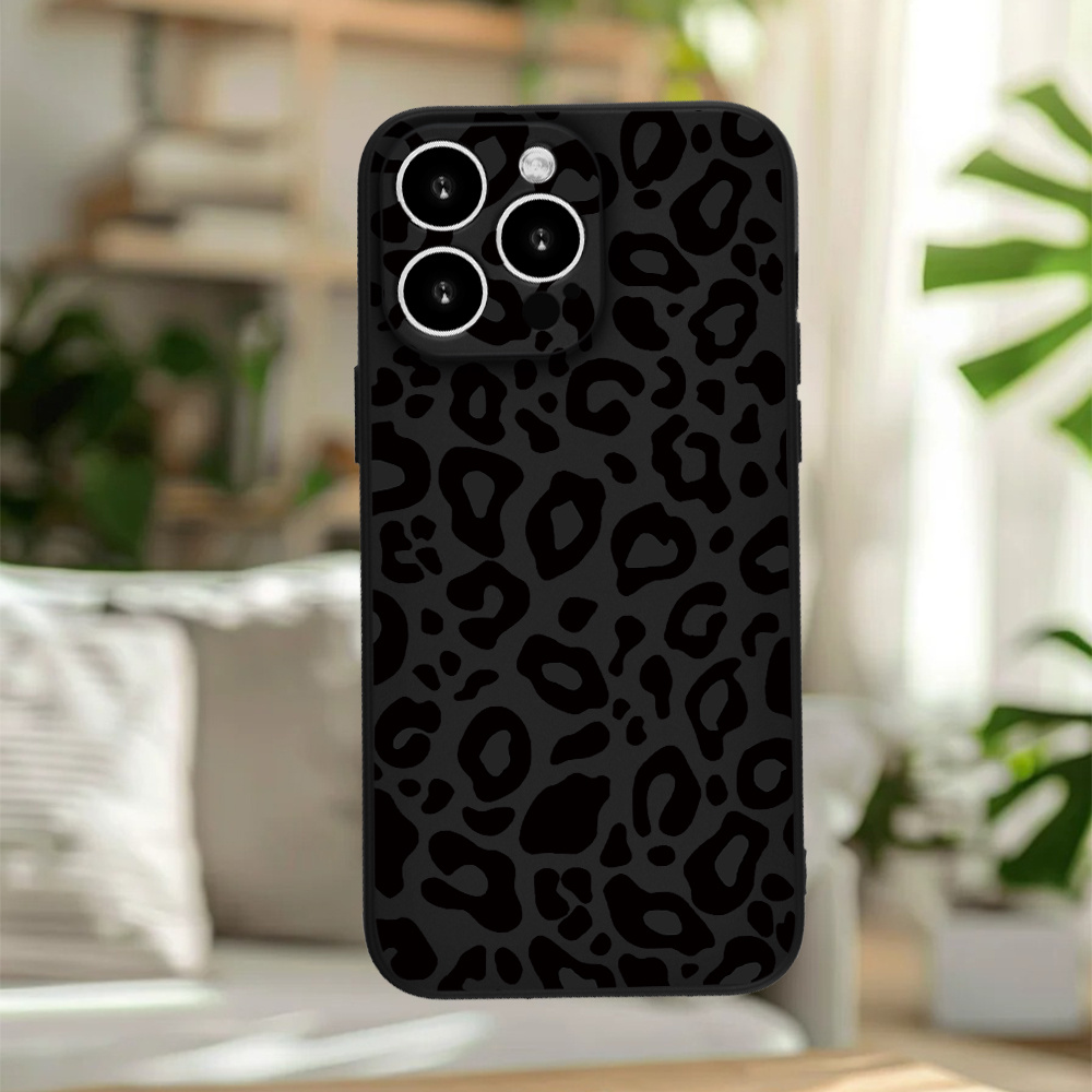 TEMU Phone Case - Stylish And Trendy Black Phone Case With A Minimalist Leopard Print Design, Compatible With Iphone Including Phone 17 Pro Max, 11,