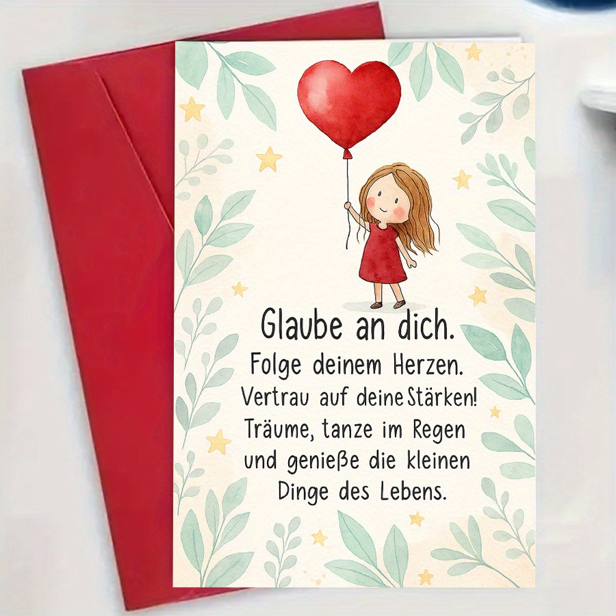 E-shop 1 Stück Inspirierende Grußkarte mit Herzballon-Design – Motivation für Selbstvertrauen Positivität – für Freunde, Familie, besondere Geschenke –