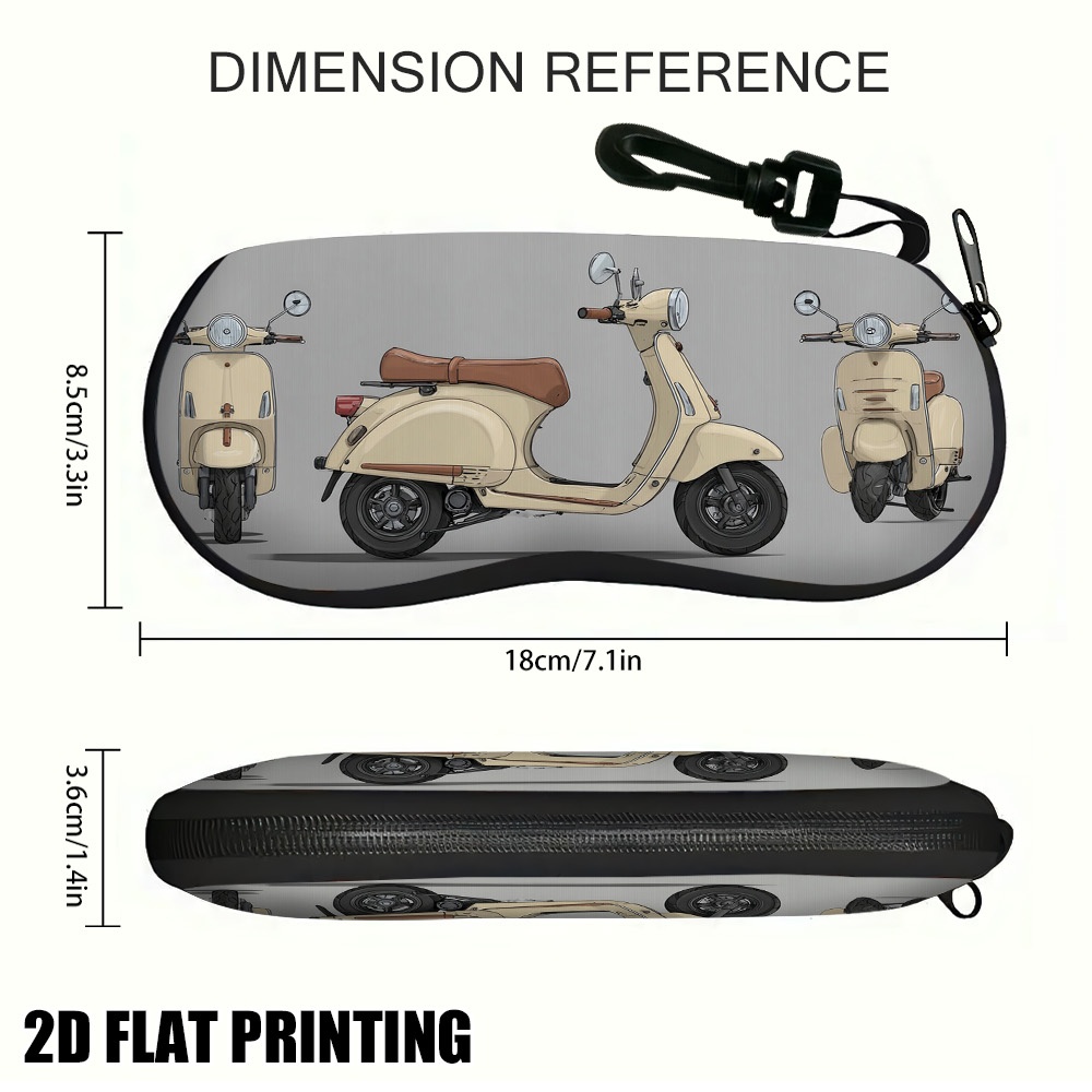 TEMU 1pc 2d Flat Printing Vintage Scooter Eyeglass Case, Artistic Printed Pattern, Daily Zipper Setting, Unique Accessory For Personal Use, 2d Flat