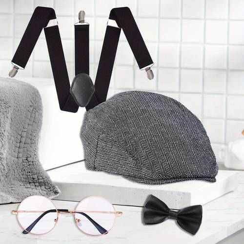 4pcs 1920s retro costume accessories set for men gatsby fancy dress kit with vintage decorative glasses adjustable suspenders bow tie and hat 1920s themed party supplies