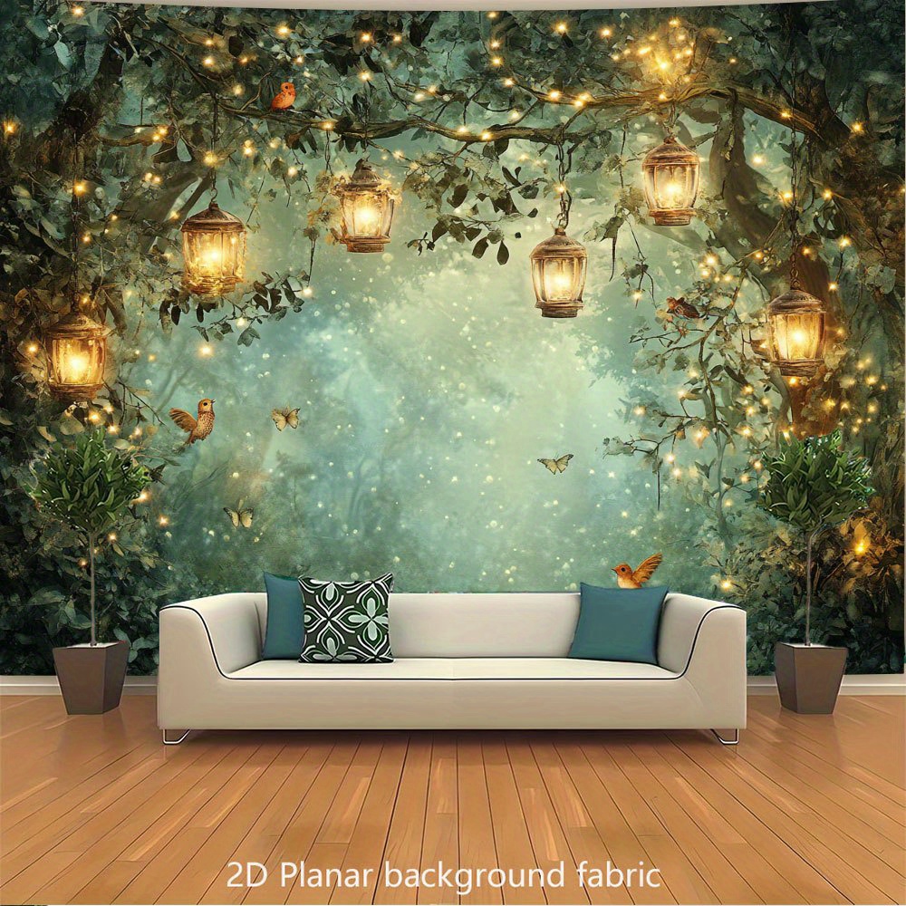 Magic Forest Night Scene Luminous Tapestry Wall Art Decoration_voghion.com
