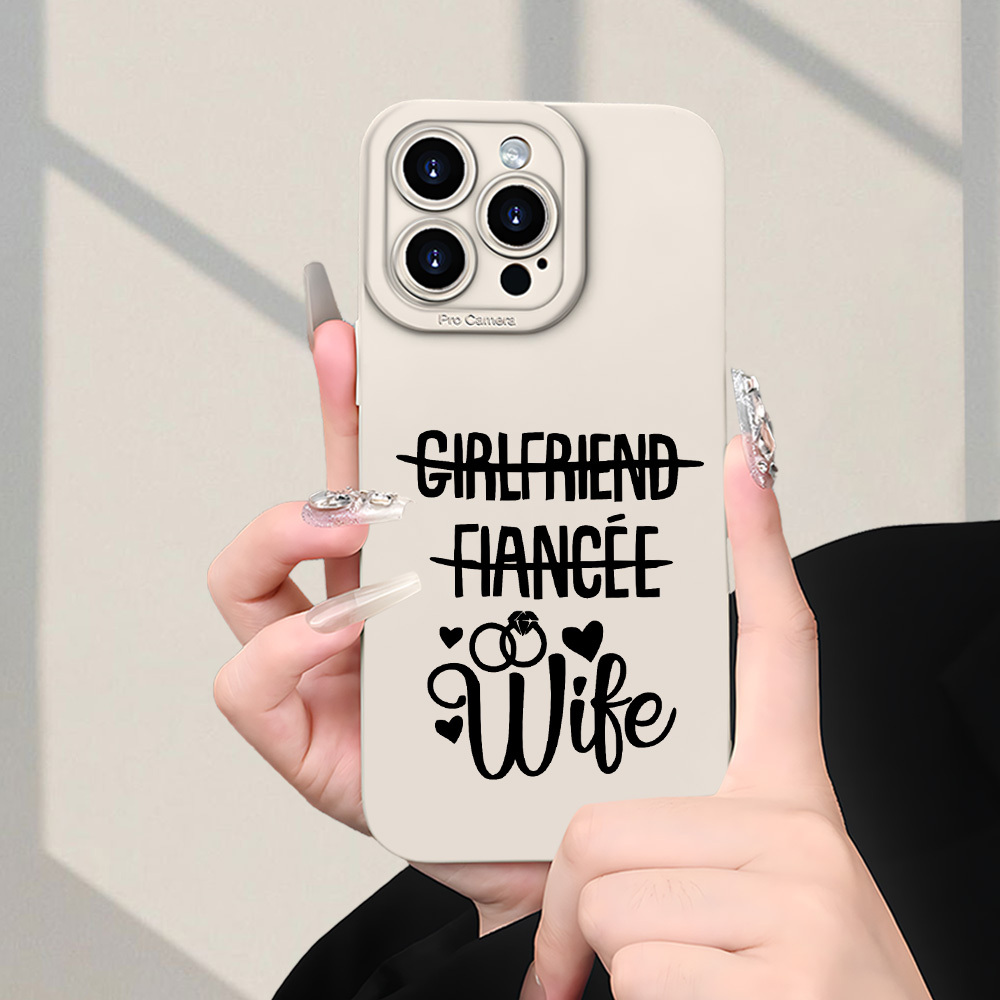 TEMU Phone Case - "girlfriend Wife" Text Pattern Phone Case Classic Creative Large Hole Frosted Tpu Soft Protective Case For Iphone