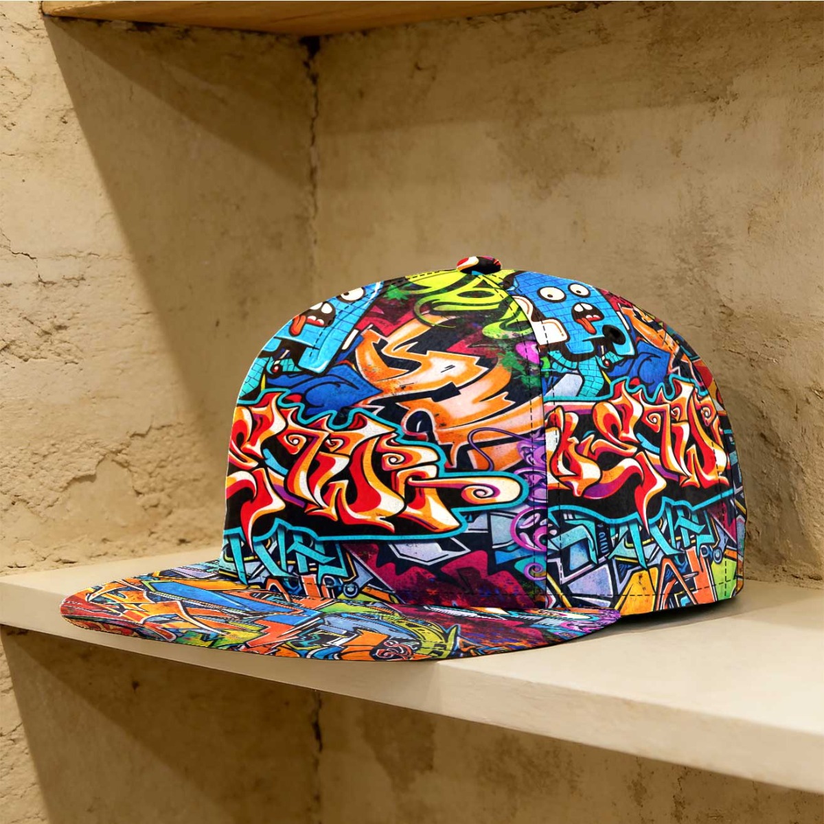 TEMU 1pc With Colorful Street Graffiti 2d Flat Adjustable Flat-brimmed Hat Sunshade Hat Perfect For Use Ideal For Casual Activities Perfect For