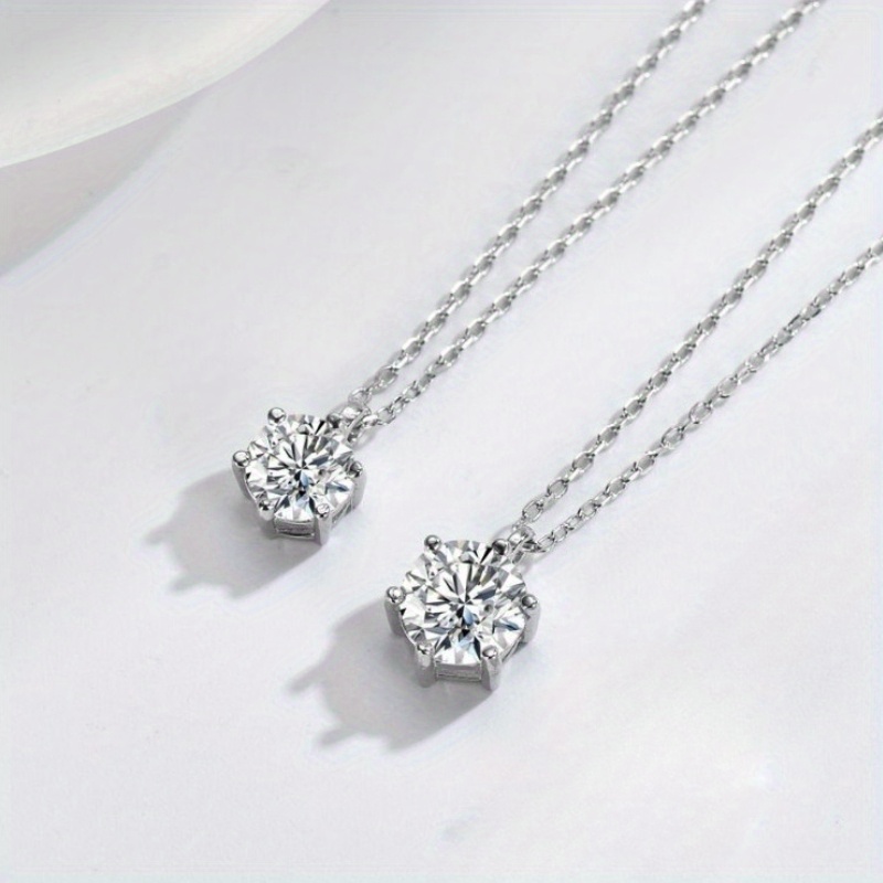 925 Silvery 6-Prong Moissanite Pendant Necklace