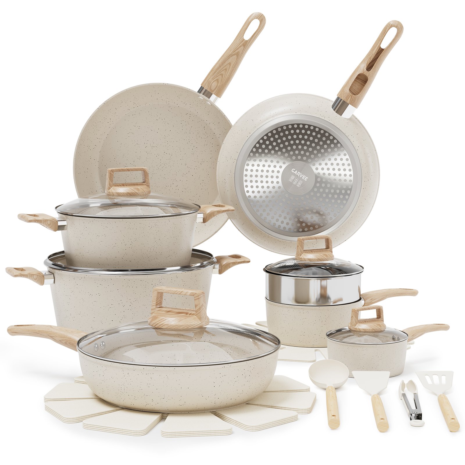 TEMU 21pcs Non Stick Pots And Pans Set Ceramic Cookware Frying Pans Pan Saucepan Steamer Compatible With Gas Induction