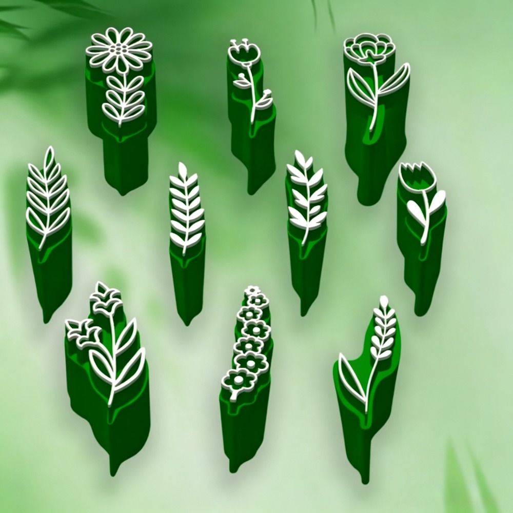 TEMU Lot de 10 tampons en plastique floraux et , avec 10 différents de fleurs et de plantes aux fines et nettes. Un outil pour les créateurs de