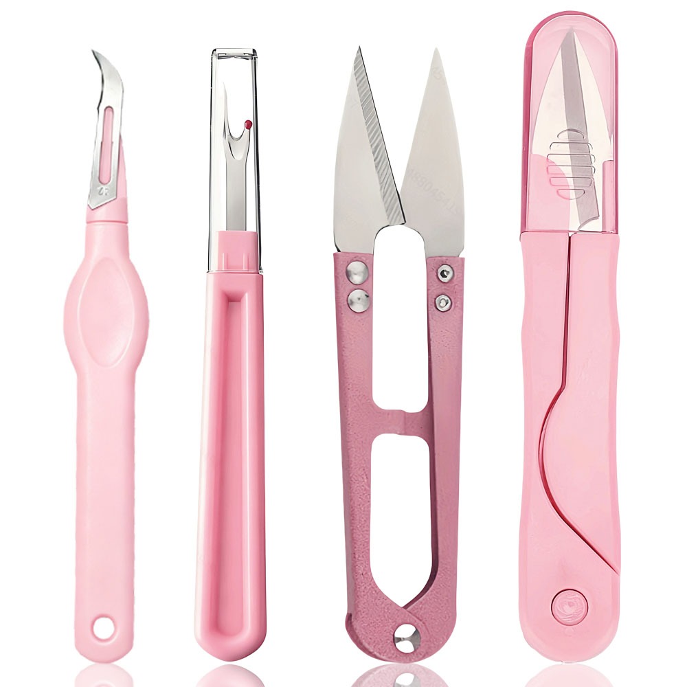 TEMU Pink Sewing Seam Ripper And Thread 4pcs Set, Seam Ripper, Sharp , Hand Tools For Embroidery Unpicking And Clothing Mending