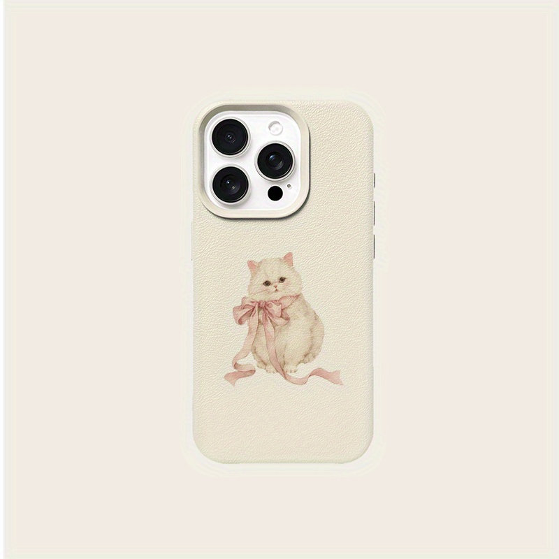 TEMU Phone Case - Cute Bow Cat: Lychee Pattern Is Suitable For Series Series Iphone 14pro Mobile Phone Case 13 Protective Case 11/12 Is Suitable For