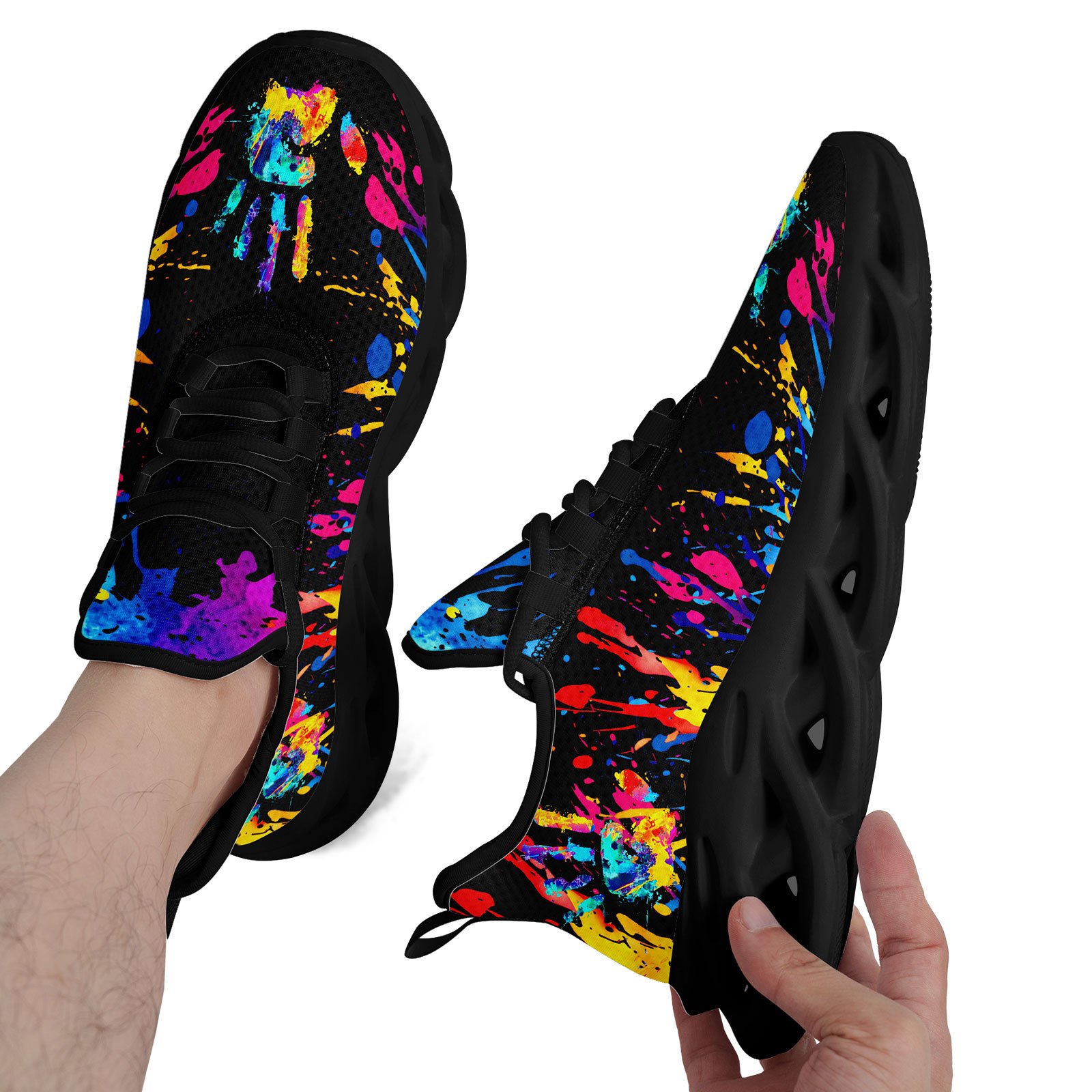 Men's Wide Fit Canvas Shoes with Multicolor Splash Print