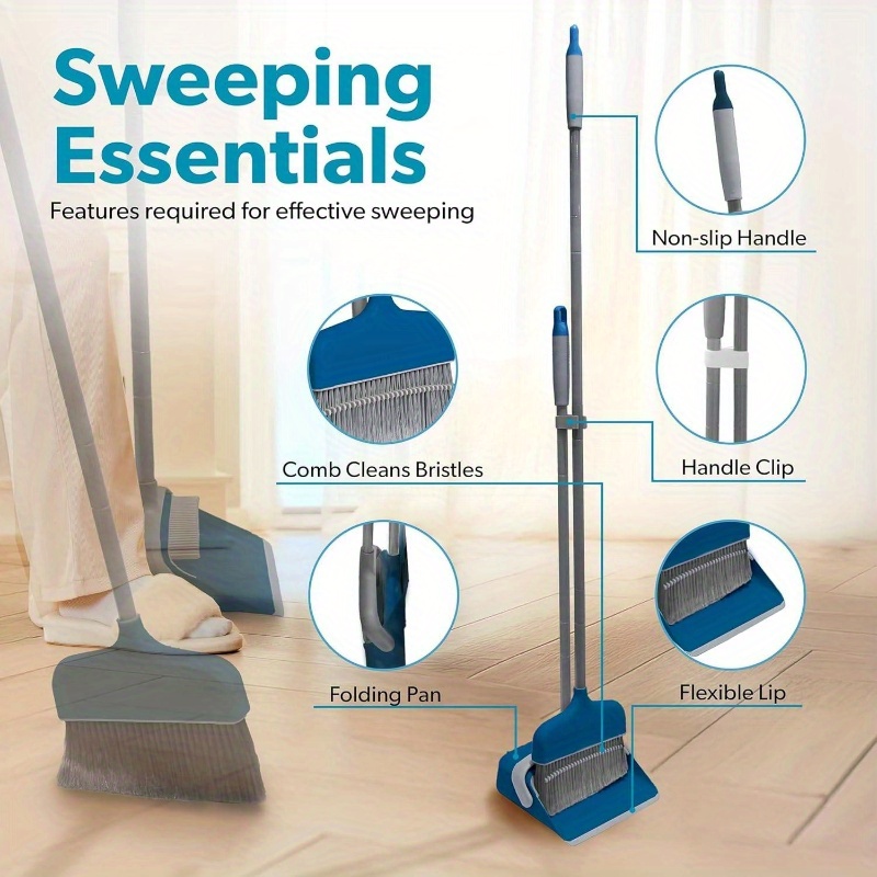 butler   broom and dustpan set - heavy-duty cleaning system with ergonomic handle, lightweight & space-saving design,   assembly - for hardwood, tile, vinyl floors - ideal for kitchen, living room, bathroom, hallway - ideal for home & commercial use - modern   cleaning combo with sturdy stand, dustpan with ergonomic handle, and   broom head for   Product details 4