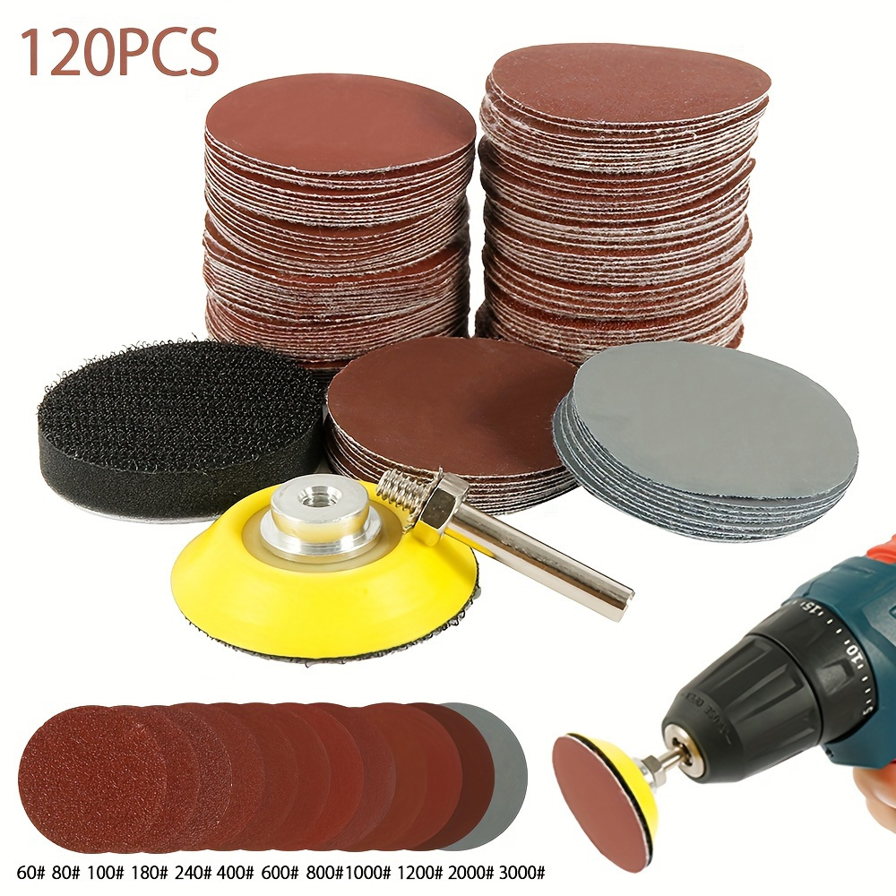 

120pcs 2- Set, 60-3000 Assorted Round Sandpaper, For Tool, Suitable For Metal, Wood, ,