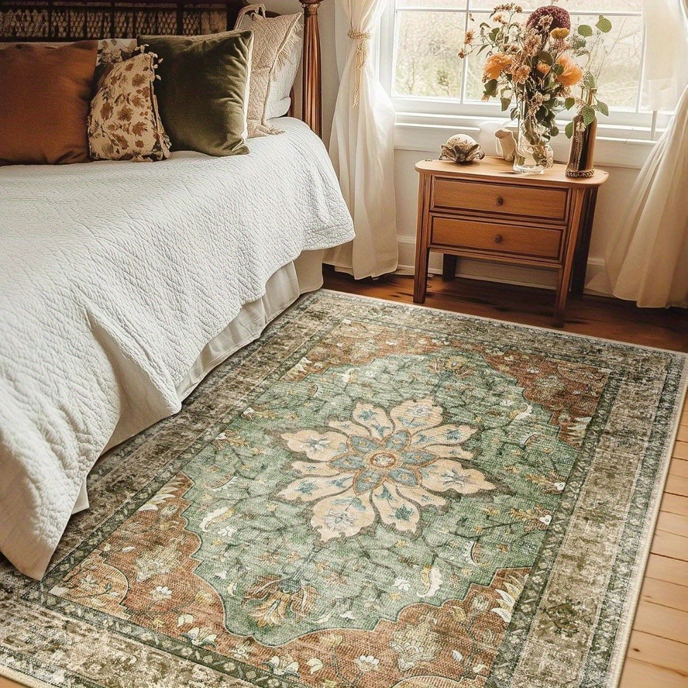 TEMU Oversized Living Room Carpet, Large Area Carpet, Machine Washable Anti-slip Flower Retro Printed Pattern Carpet Suitable For Living Rooms And