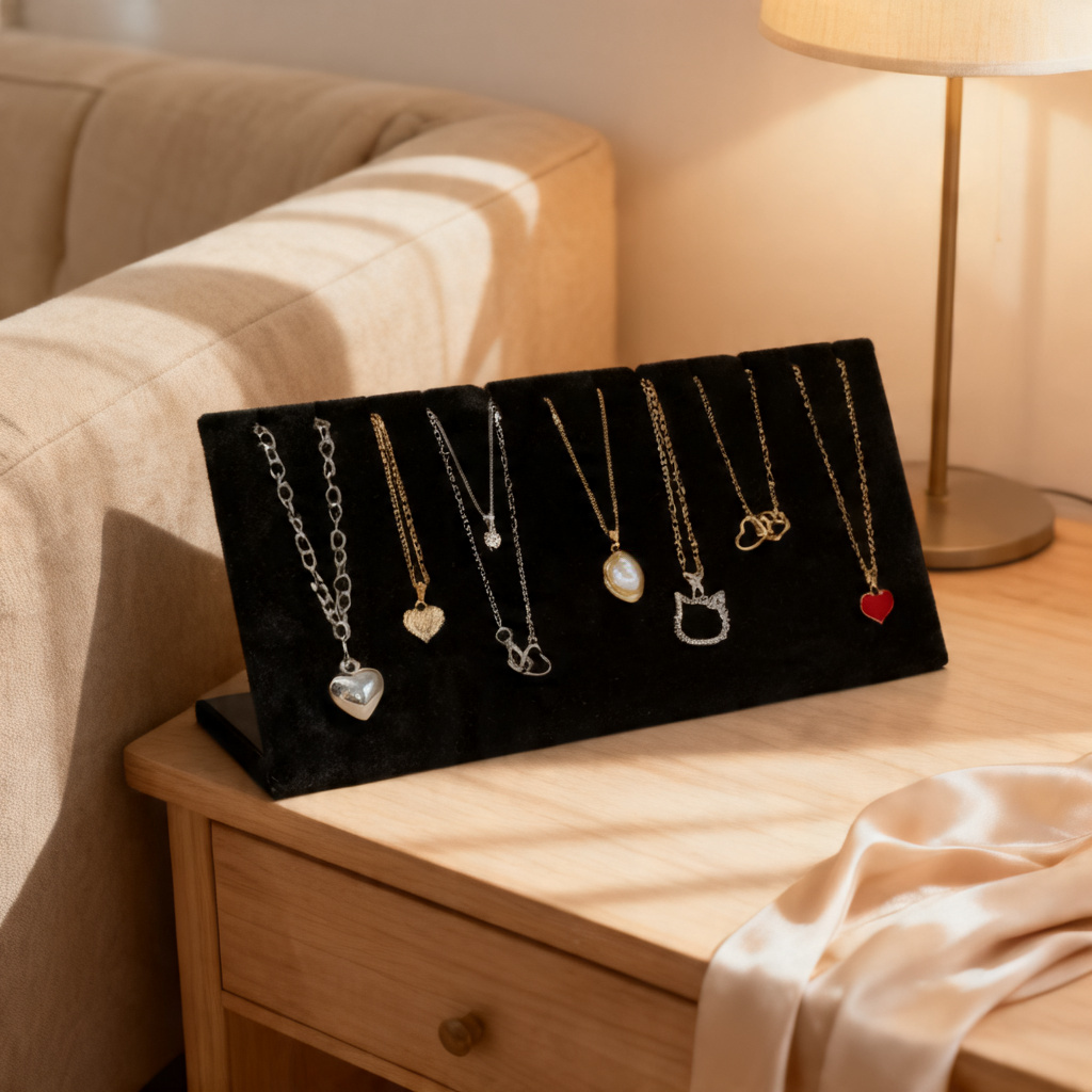 TEMU A Velvet Necklace Display Stand With 12 Slots, Made Of Durable And Soft L-shaped Material- Suitable For Home And Boutique Jewelry Storage And