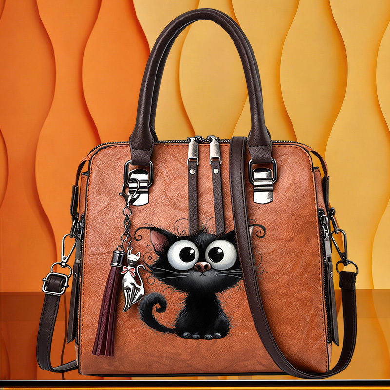 TEMU 1pc Adorable Black Boston Bag, Multifunctional Top Handle Satchel Handbag, Women's Unique Shoulder Bag And Crossbody Purse For Everyday Use