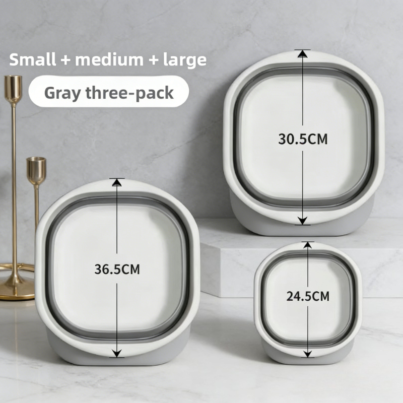 TEMU 3pcs Foldable Wash Basin Set With Storage Bucket, Suitable For Laundry And Camping. Space-saving Foldable Wash Basin For Storing Clothes, Etc.