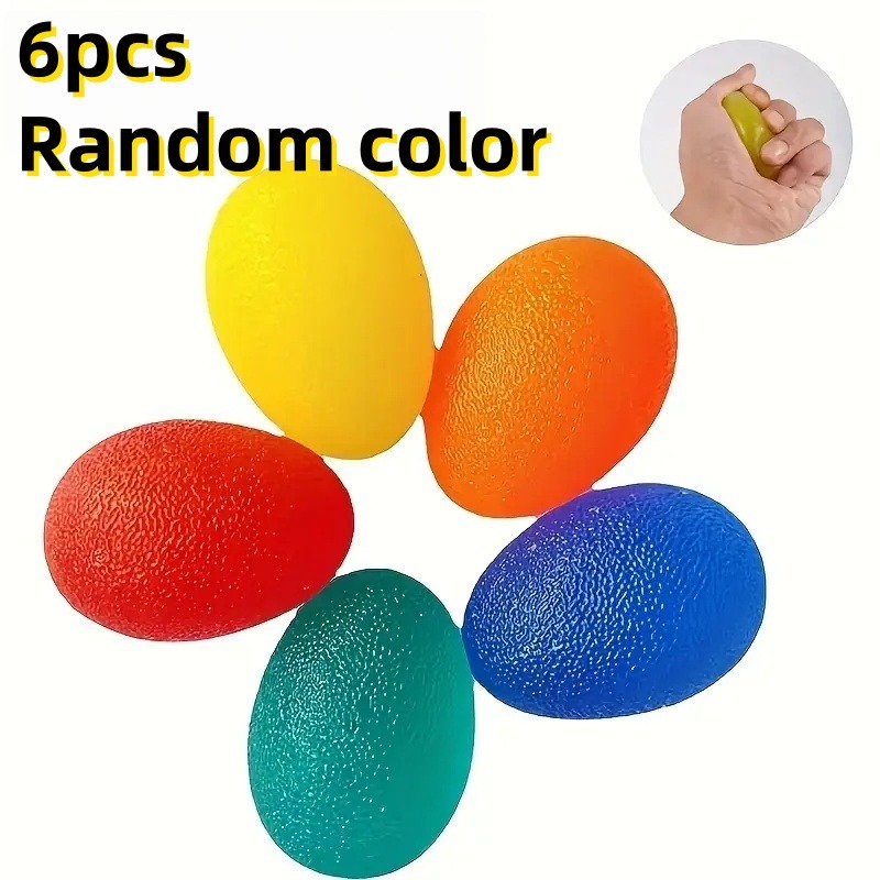 TEMU Random Color 6-pack Jelly-like Balls - Egg-shaped Hand Strengtheners, Fitness Exercise Rebound Training Equipment