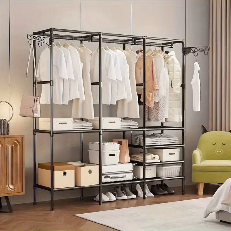 space saving heavy duty garment rack durable iron material freestanding clothes rack for clothes accessories bedding and shoes details 3