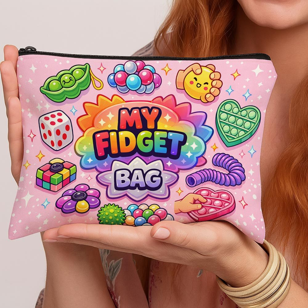 TEMU My Fidget Toy Storage Pouch: Cute Kawaii Pop It Fidget Sensory Organizer Bag With Linen Case Suitable For, Travel, Toiletry & Pencil Storage -
