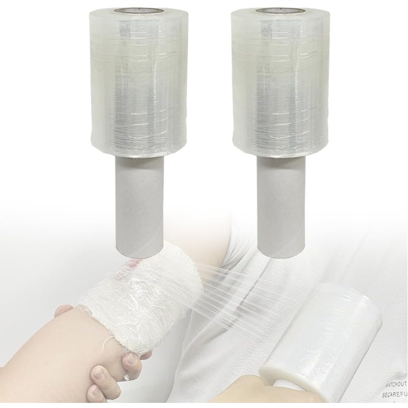 TEMU 2-pack Stretch Wrap Film -4"x600ft For Ice Packs, , Injury Support -durable Plastic Wrap With Handle For Home, Gym & Moving-clear Stretchable