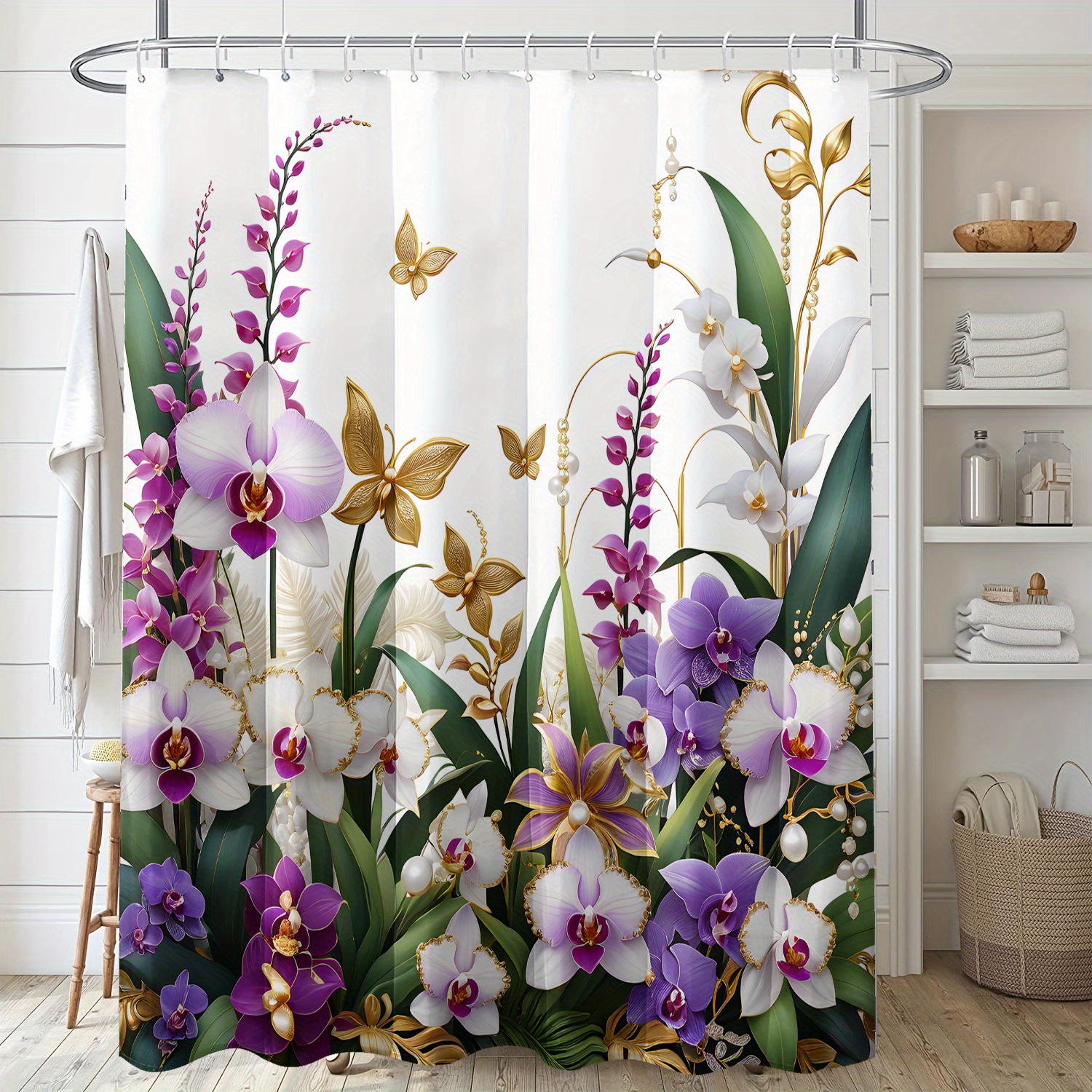 

Floral Shower Curtain - Waterproof Polyester With Hooks, , All - 71x71 Inches, Shower Curtain Liner