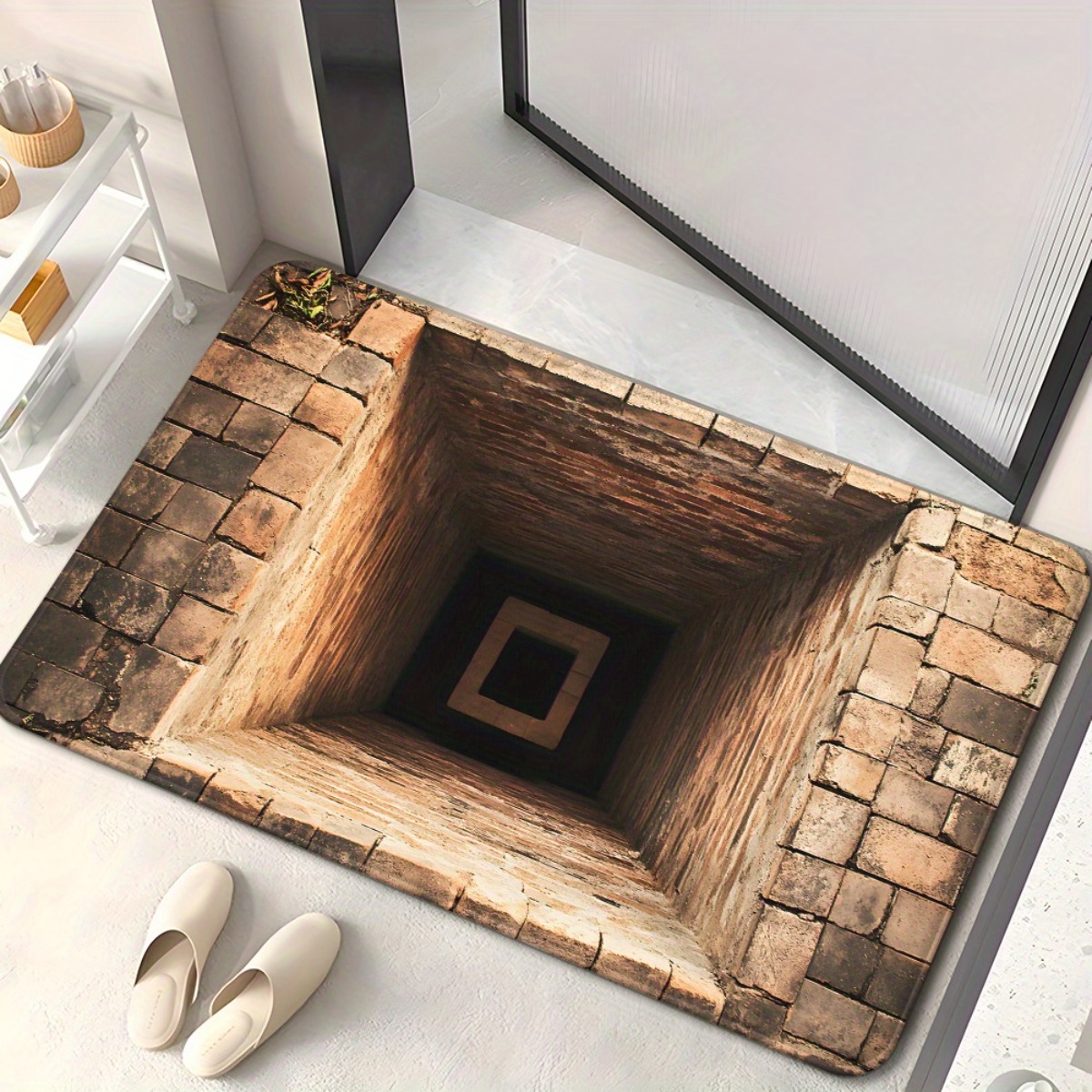 TEMU 1pc Washable Indoor/outdoor, 2d Mystery Staircase Doormat - Machine Washable With Realistic Stone Steps Design For Bedroom, Living Room Or