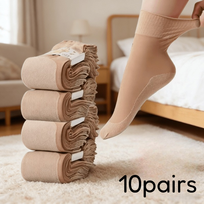 TEMU 10 Pairs - Restrictive-free Elastic Crew Socks, Unisex Summer Soft Breathable Fabric, Elastic Opening For Easy , Suitable For Cold-sensitive