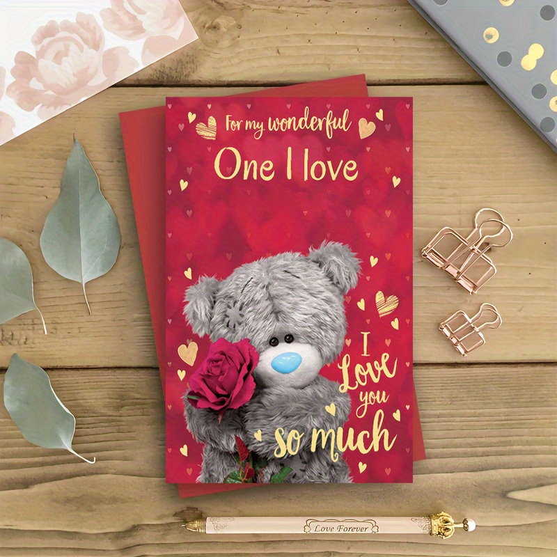 

Valentine's Day Card With Teddy Bear & - 'one I ' Message, Ideal For Anyone, Featuring Cute Gray Teddy Holding Pink Heart Balloons, Valentine's Day Gift|elegant |plush Teddy Bear