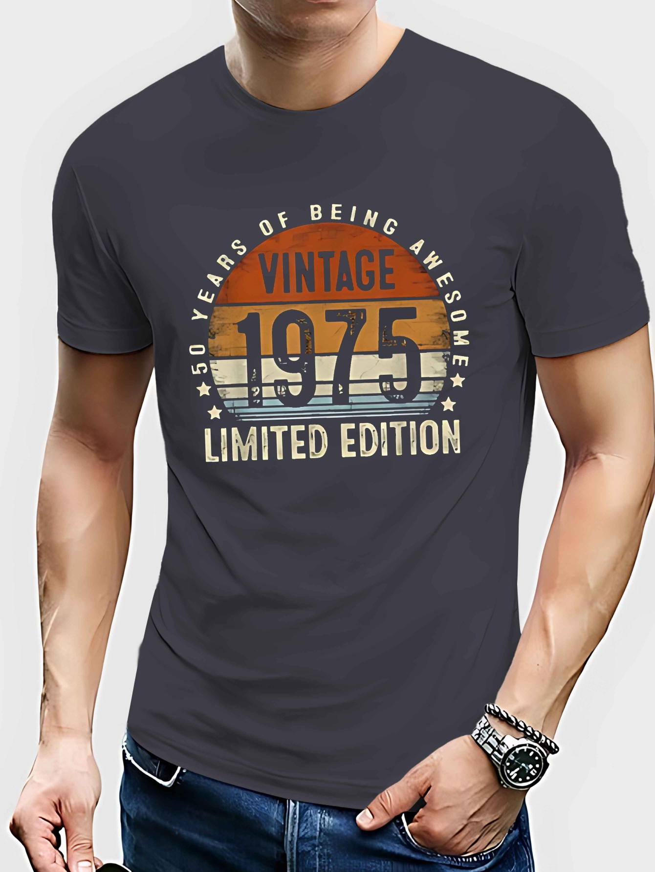 1975년 빈티지 프린트 티셔츠, 남성용 티셔츠, 여름용 캐주얼 반팔 티셔츠