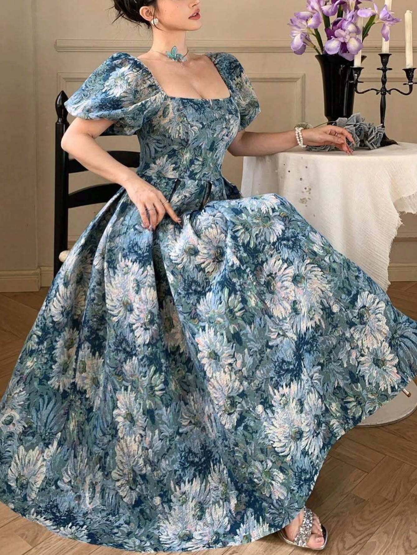 slim fit dress slacks Blue Cottagecore Vintage-style Princess Dress Vintage Style Dresses main image 0