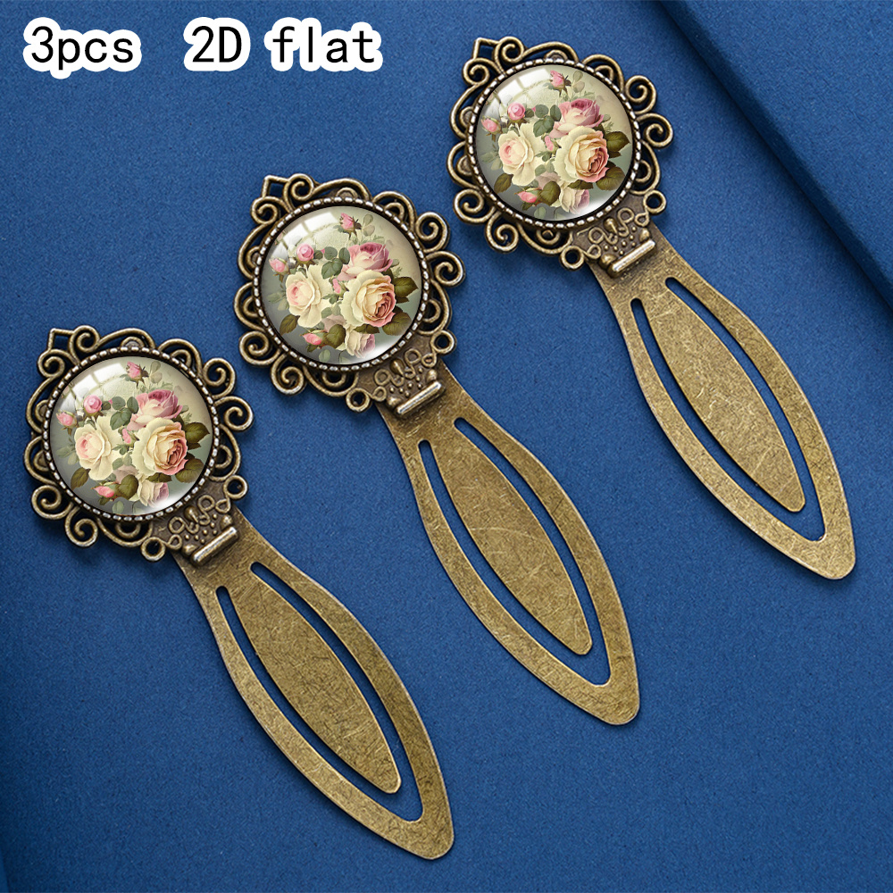 TEMU 3pcs, European-style Pink And White Rose Pattern, Glass Lace Bookmark, Iron Art, 2d Flat Design, Decorative And Practical, Ideal Gift For Book
