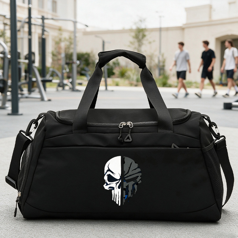 TEMU 1pc Skull Printed Tote Gym Bag, Travel Luggage Bag, Sports Shoulder Bag, With Dry And Wet Separation Design And Independent Shoe Compartment,