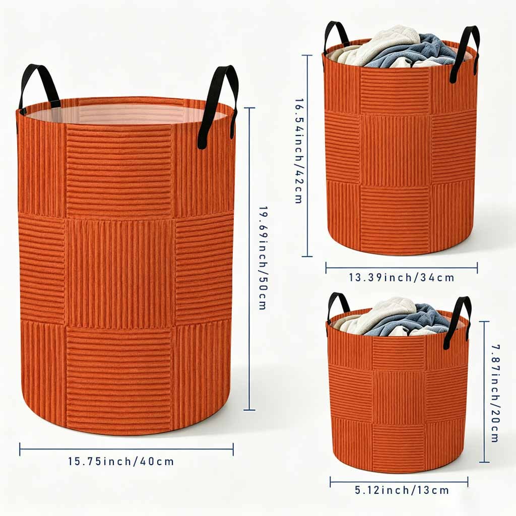 TEMU 1pc Foldable Laundry Basket With Sturdy Handle - Orange Textured Ribbed Minimalist Round Storage Hamper Suitable For Clothes,, S, For, Bathroom,