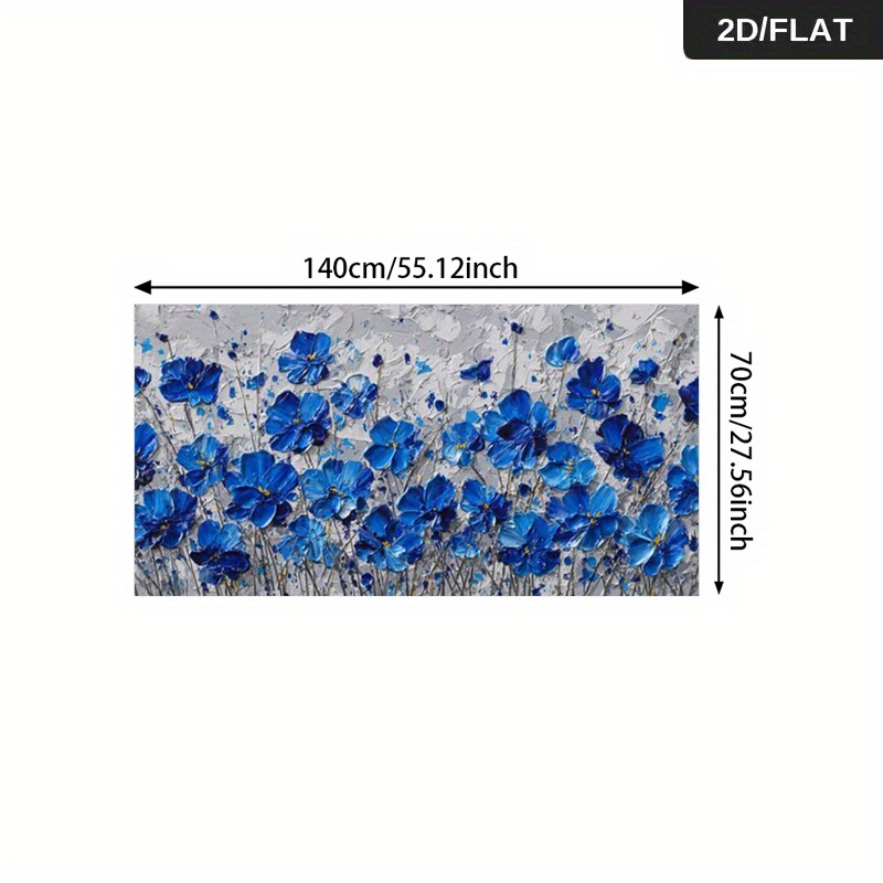 TEMU 2d Flat, 2d Flat, A 2d Flat Canvas Artwork Featuring Modern Abstract Blue Flowers On A Textured Background, Measuring 27.56 By 55.12 Inches (70