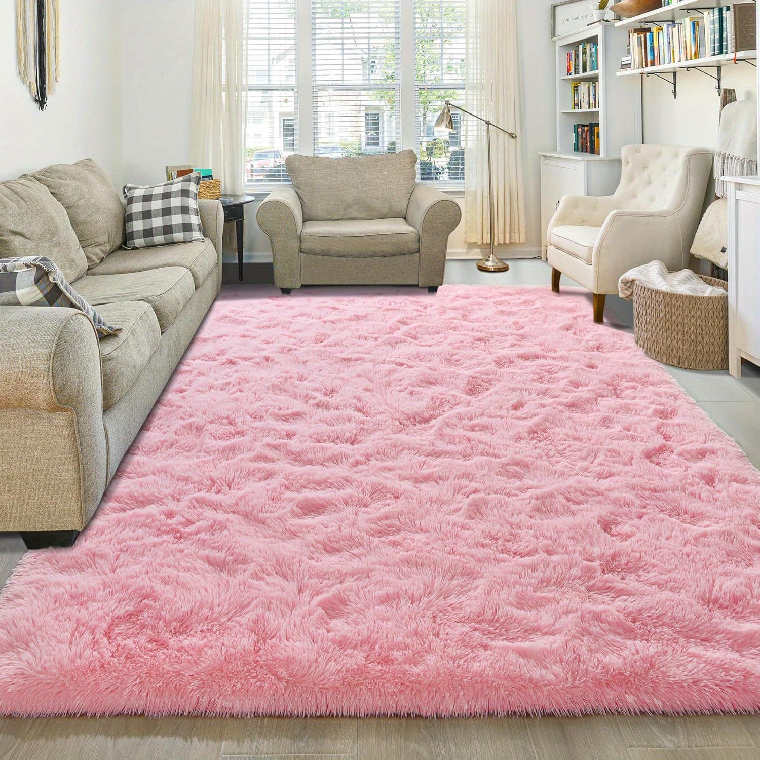 TEMU 1pc Plush Rainbow Mat - Soft Fluffy , White & Mat, Machine-washable Play Mat For, Dorm, Bedroom, Room Decor - Cozy Floor Mat With Pastel Hues