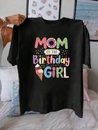 maillot de fête anniversaire maman - t-shirt femme manches courtes décontracté avec design confetti , polyester extensible moyen, col rond lavable en machine pour printemps & été, haut amusant et confortable