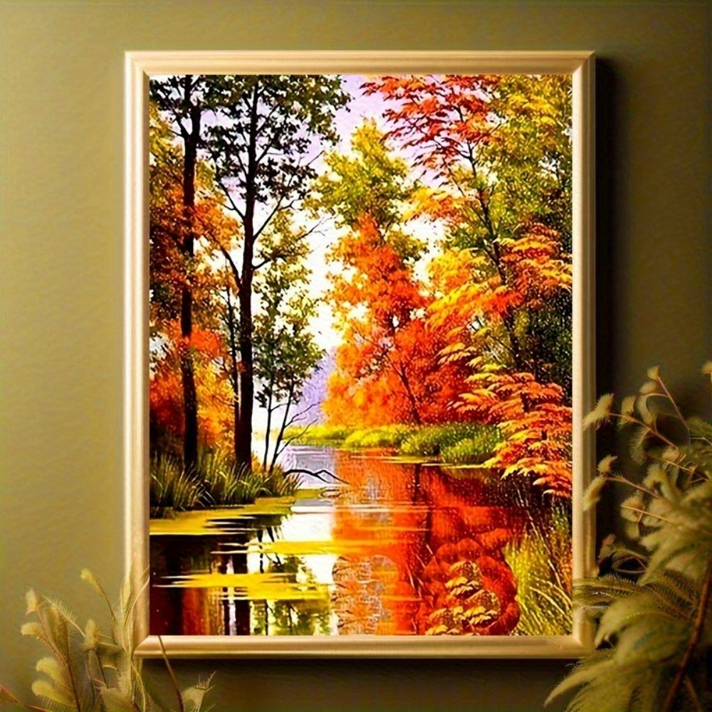 TEMU Décoration d'intérieur 2D plate, 2D plate, 1 pièce, impression sur toile de paysage d'automne avec et arbres, cadre, 12X16 pouces , à coucher, ,