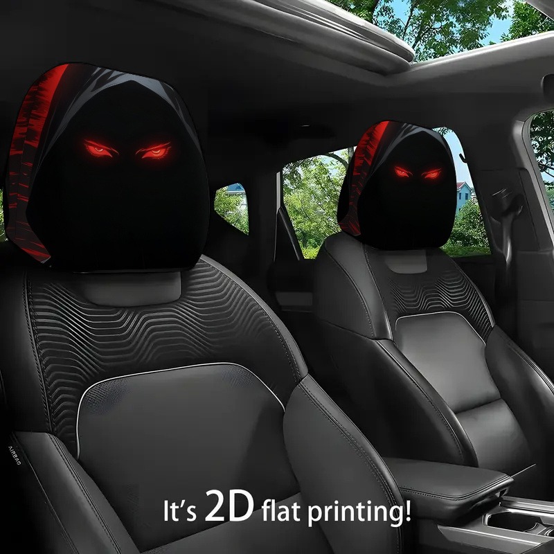TEMU 2pcs Red- Hooded Shadow Print Car Headrest Covers, Enhancing Fun, Seat Headrest Protector Fashionable And Fun Interior Decor, Universal Fit Long
