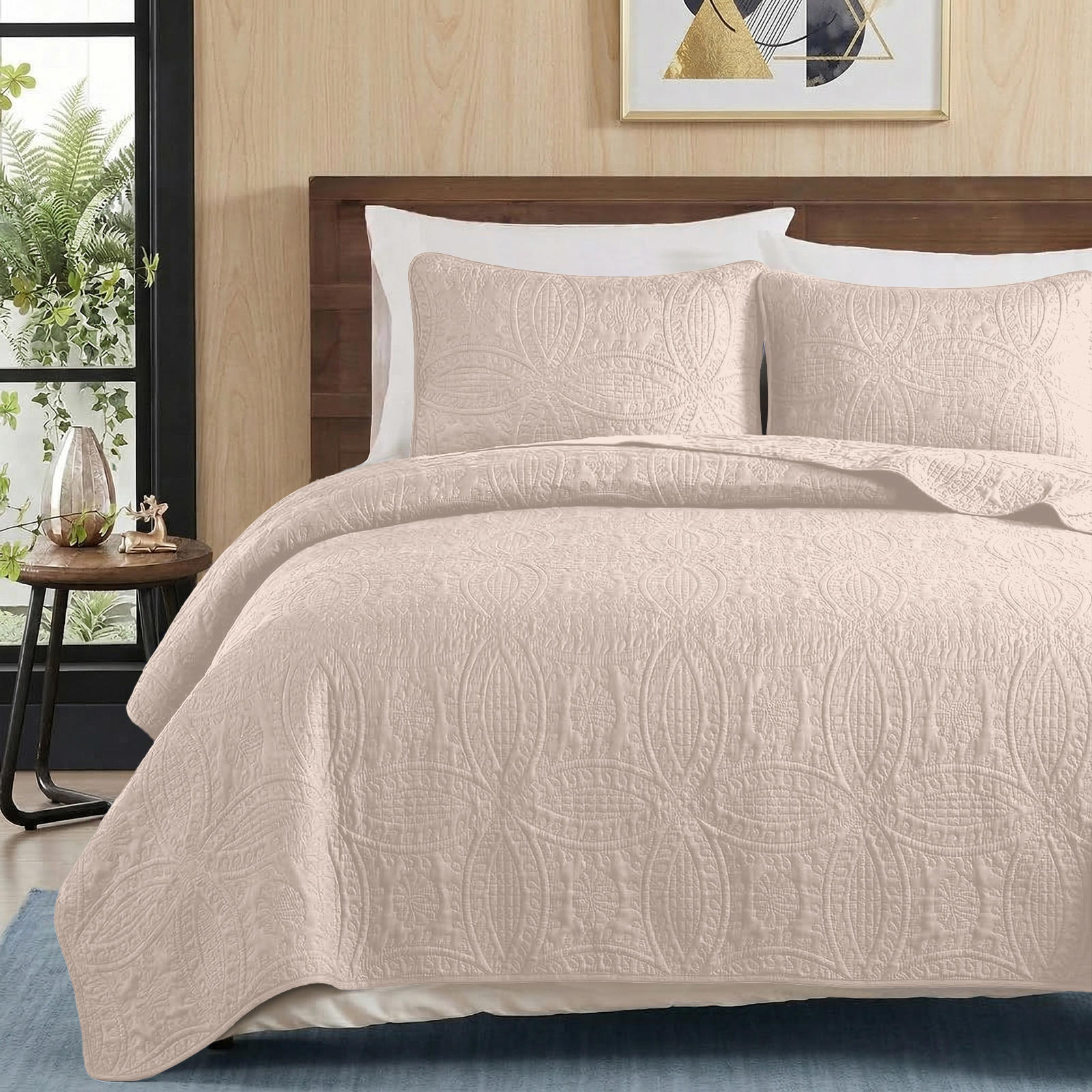 3pcs Bed Cover & Pillowcases Set - Coin-shaped Technology Embossed, Soft Breathable Bedspread Suitable For Summer Cooling, Machine Washable Dorm Room Decor, Fits Single/double Beds (no )