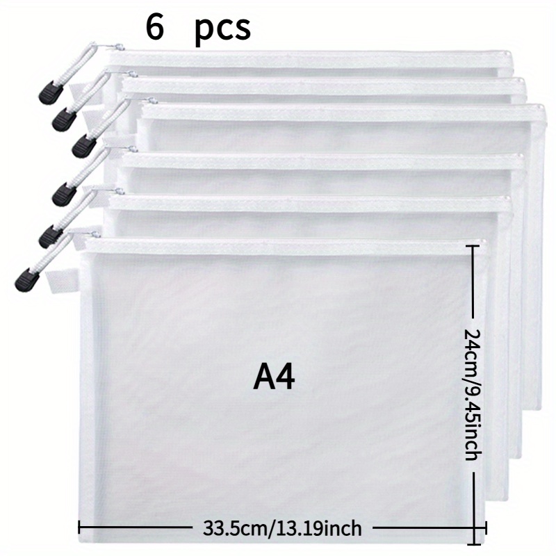 6pcs A4 Mesh Nylon Zipper Document Bags - Transparent Durable Organizer Pouches With Ergonomic Handles, Storage For School Papers, Office Files, & Craft Supplies